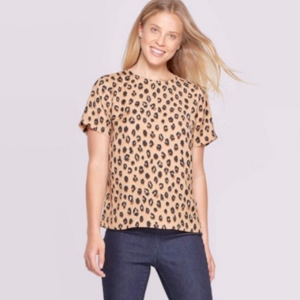 A New Day Leopard Print Short Sleeve Top L